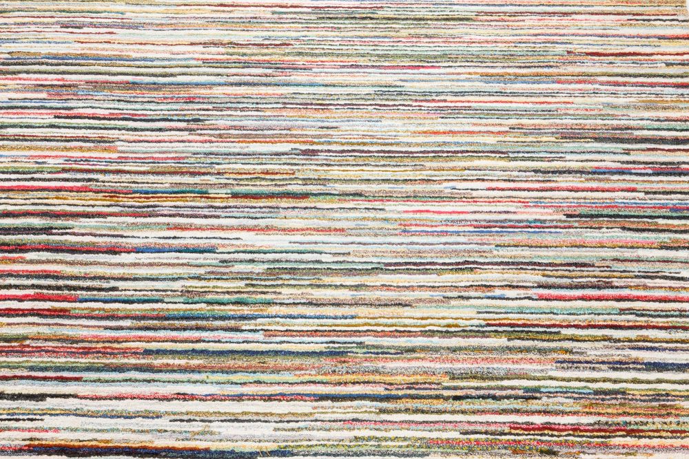 Mid-20th century Colorful Striped Wool American Rag Rug BB7078