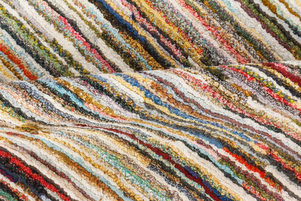 Mid-20th century Colorful Striped Wool American Rag Rug BB7078