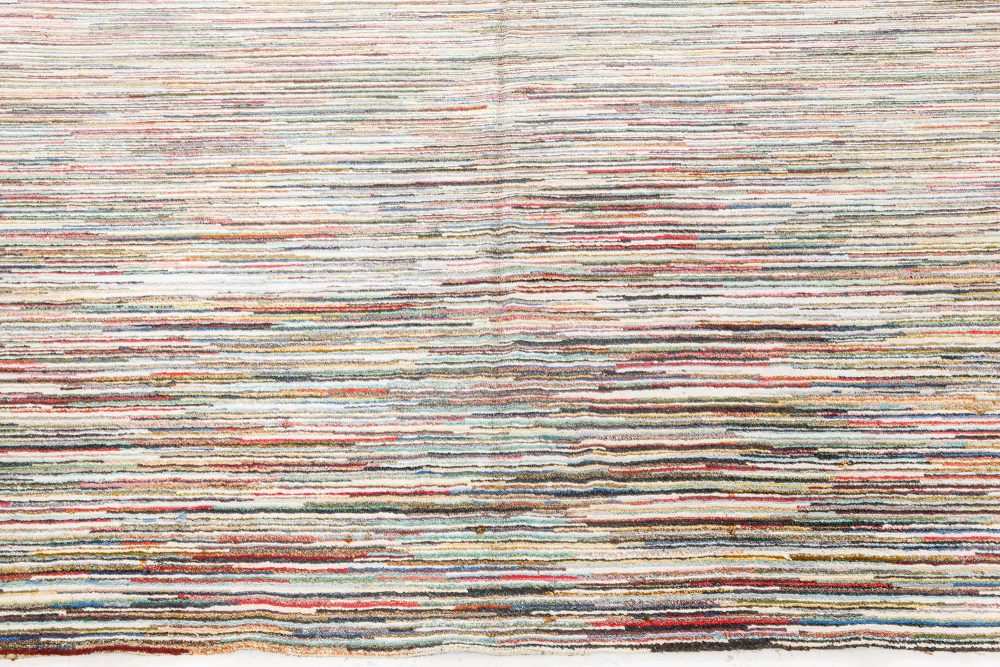 Mid-20th century Colorful Striped Wool American Rag Rug BB7078