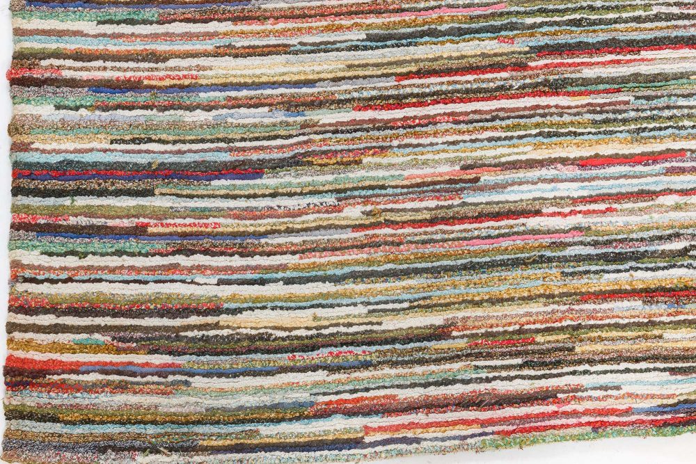 Mid-20th century Colorful Striped Wool American Rag Rug BB7078