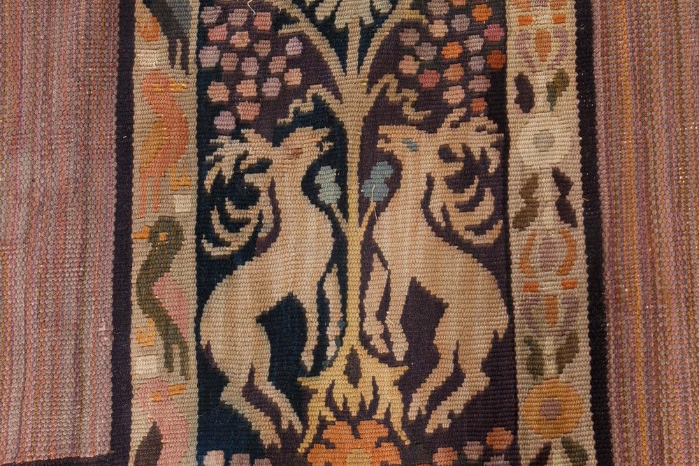 Vintage Aubusson, Animal and Botanic Motifs Handmade Wool Rug BB7083