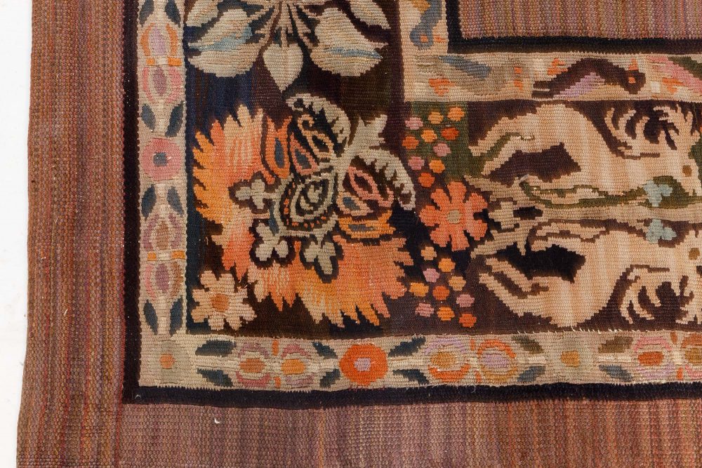 Vintage Aubusson, Animal and Botanic Motifs Handmade Wool Rug BB7083