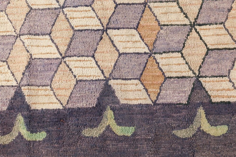 One-of-a-kind American Hooked Geometric Hand Knotted Wool Rug BB7091