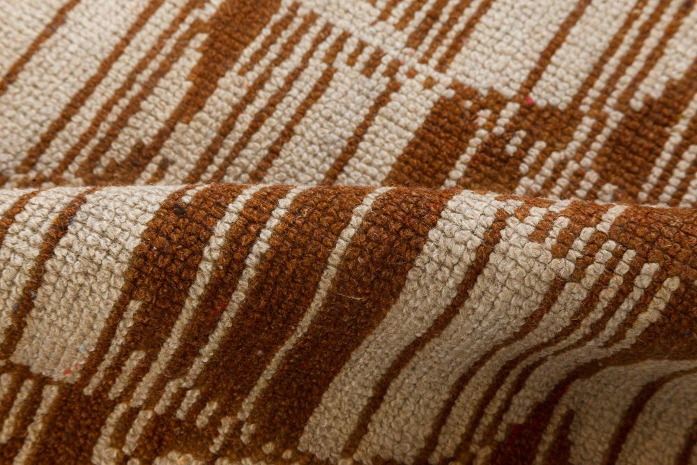 Vintage Art Deco Geometric Brown, Beige Handmade Wool Carpet BB7092