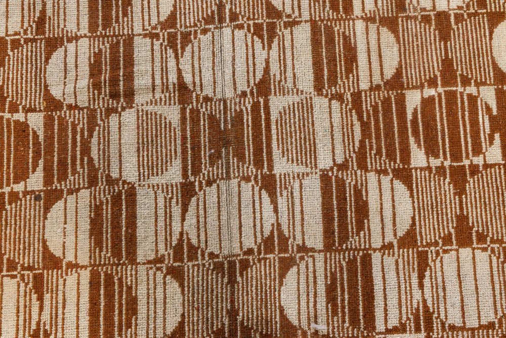 Vintage Art Deco Geometric Brown, Beige Handmade Wool Carpet BB7092