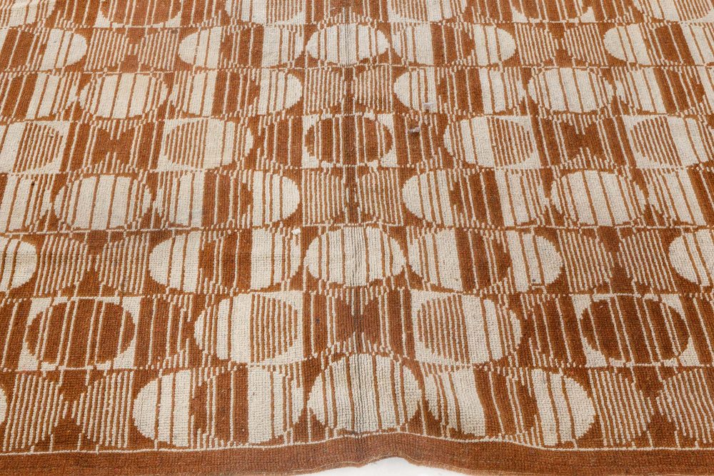 Vintage Art Deco Geometric Brown, Beige Handmade Wool Carpet BB7092