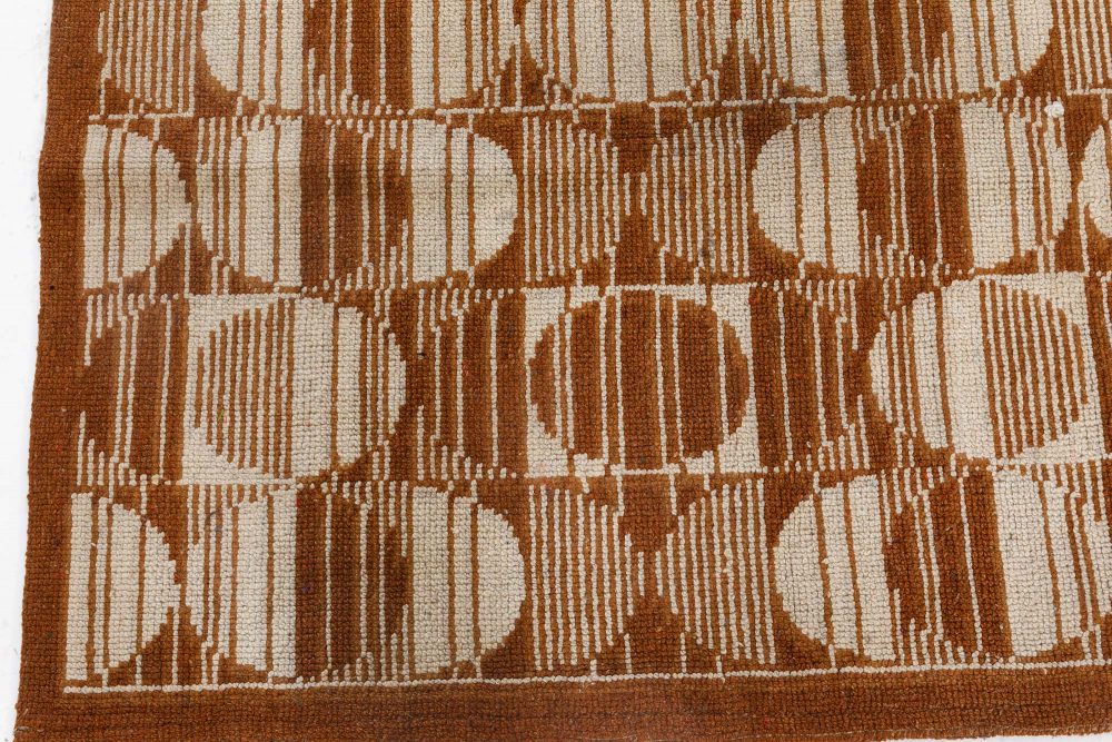 Vintage Art Deco Geometric Brown, Beige Handmade Wool Carpet BB7092