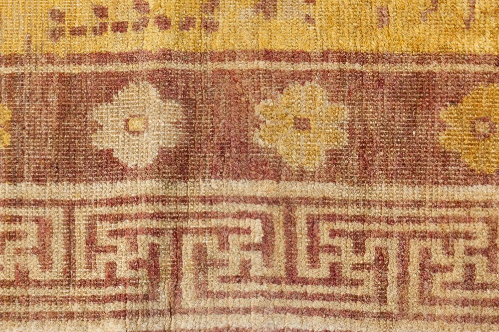 1900s Samarkand (Khotan) Yellow and Brown Handmade Wool Rug BB7096