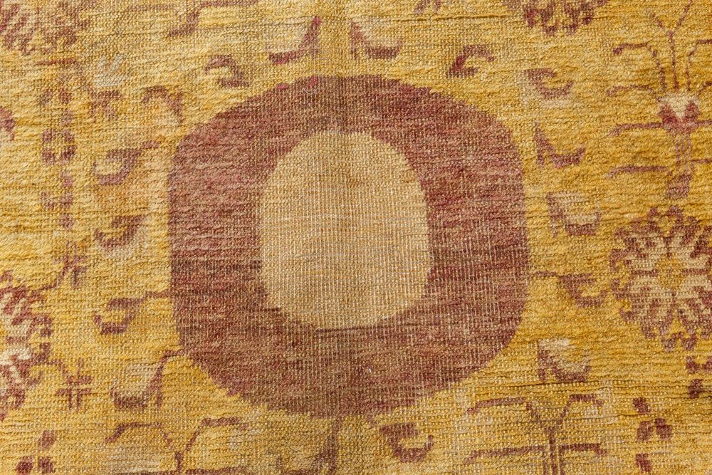 1900s Samarkand (Khotan) Yellow and Brown Handmade Wool Rug BB7096