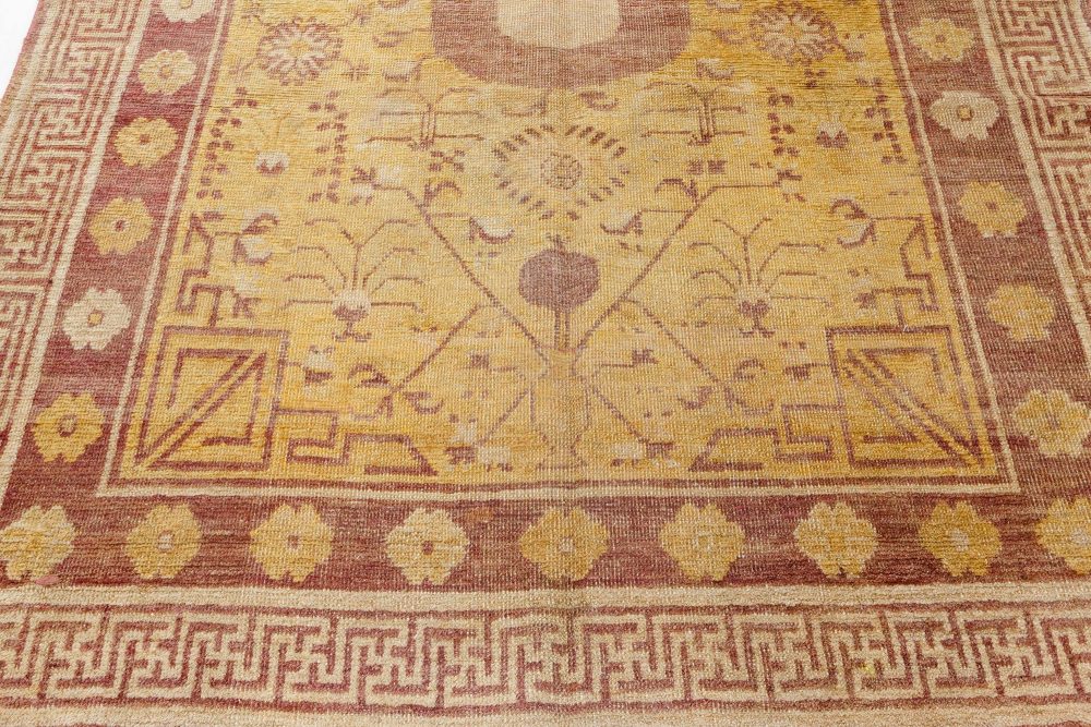 1900s Samarkand (Khotan) Yellow and Brown Handmade Wool Rug BB7096