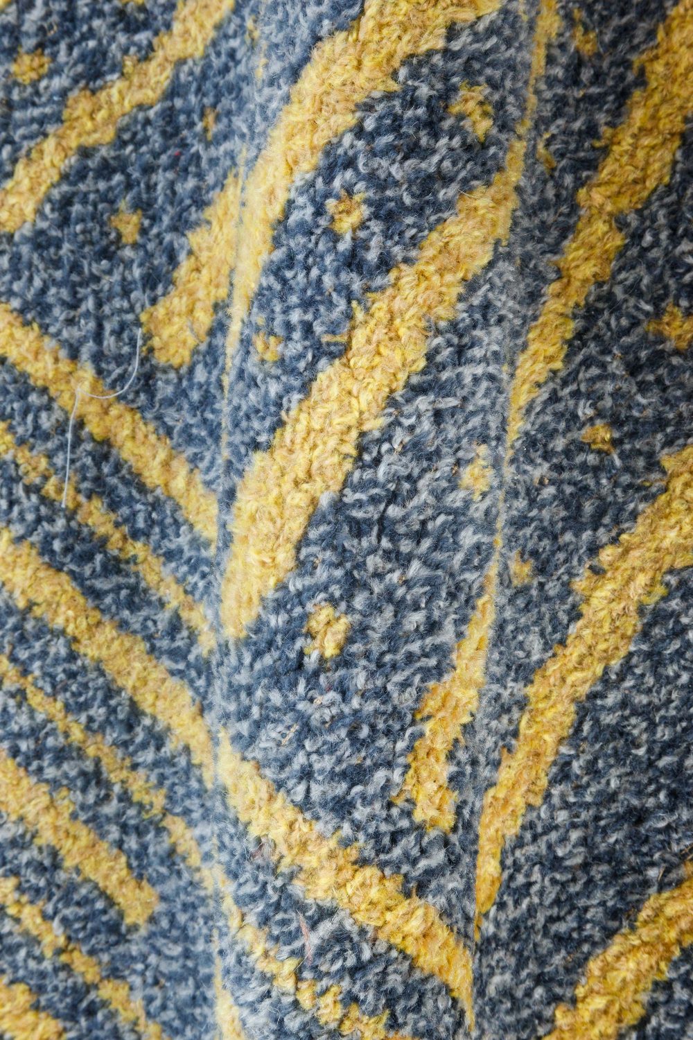 Handmade Vintage Swedish Wool Rug in Blue-Grey and Yellow BB7102