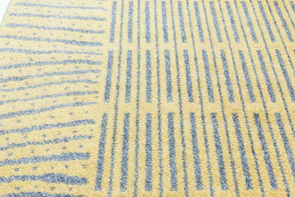 Handmade Vintage Swedish Wool Rug in Blue-Grey and Yellow BB7102