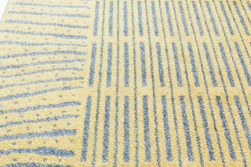 Handmade Vintage Swedish Wool Rug in Blue-Grey and Yellow BB7102