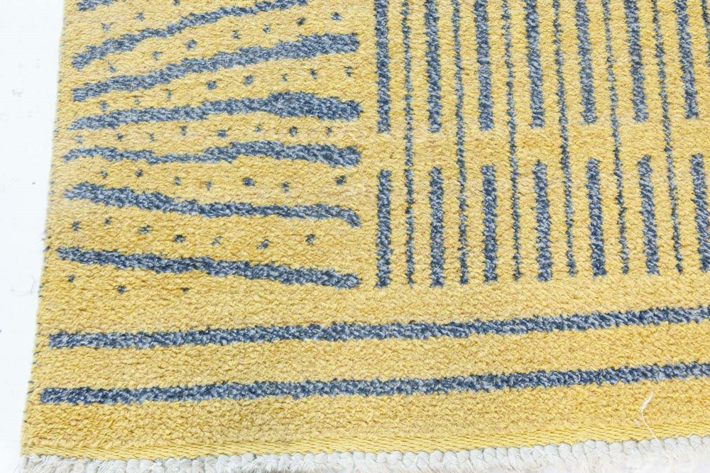 Handmade Vintage Swedish Wool Rug in Blue-Grey and Yellow BB7102