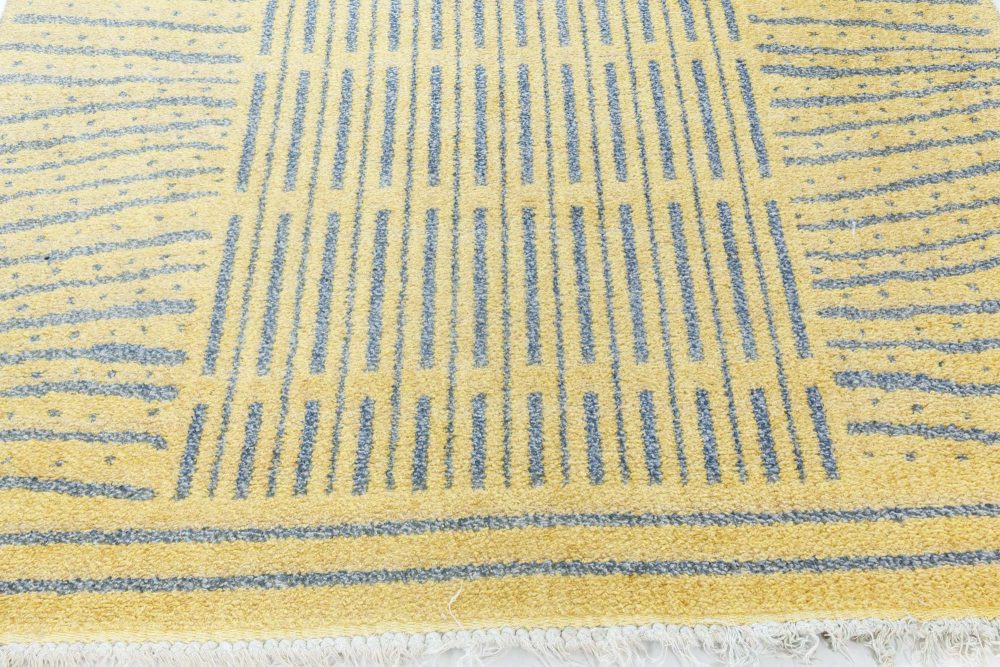 Handmade Vintage Swedish Wool Rug in Blue-Grey and Yellow BB7102