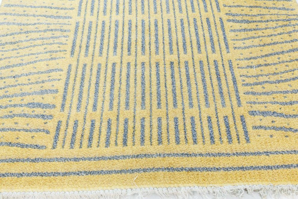 Handmade Vintage Swedish Wool Rug in Blue-Grey and Yellow BB7102