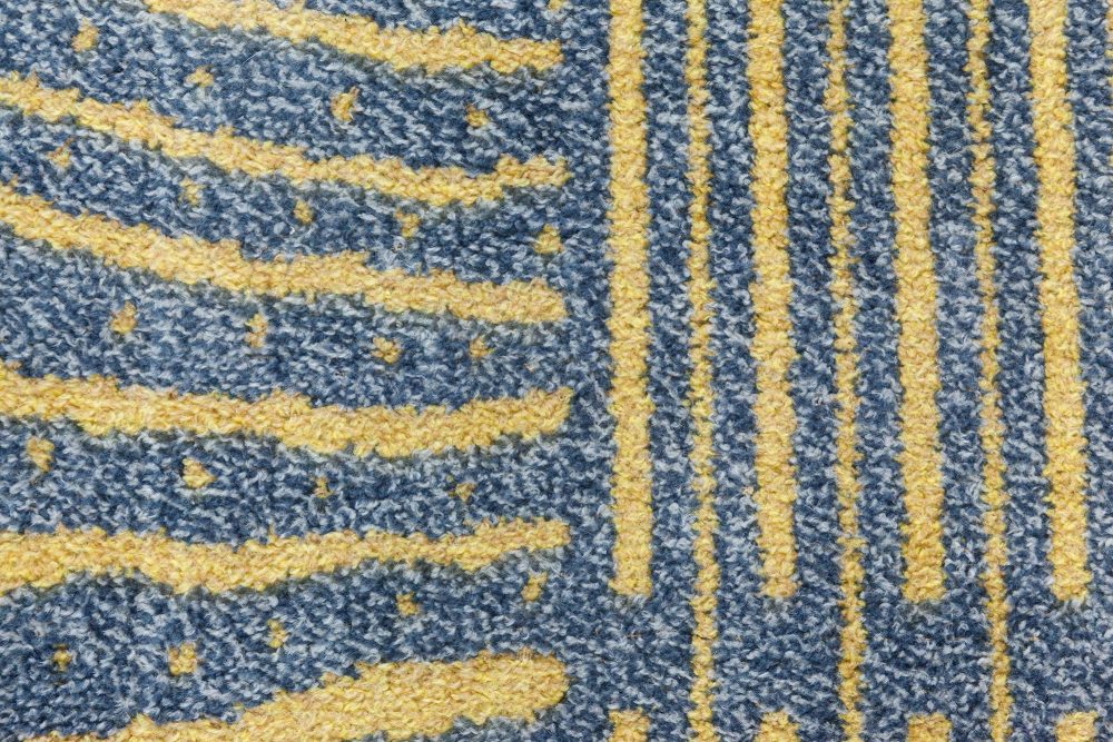 Handmade Vintage Swedish Wool Rug in Blue-Grey and Yellow BB7102