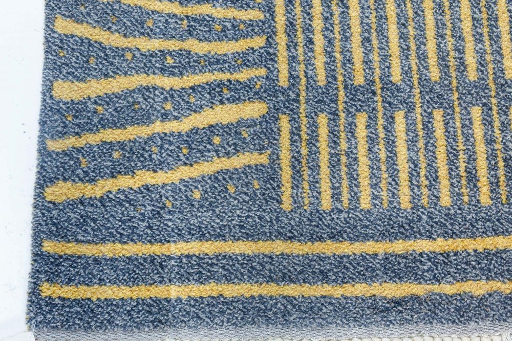 Handmade Vintage Swedish Wool Rug in Blue-Grey and Yellow BB7102