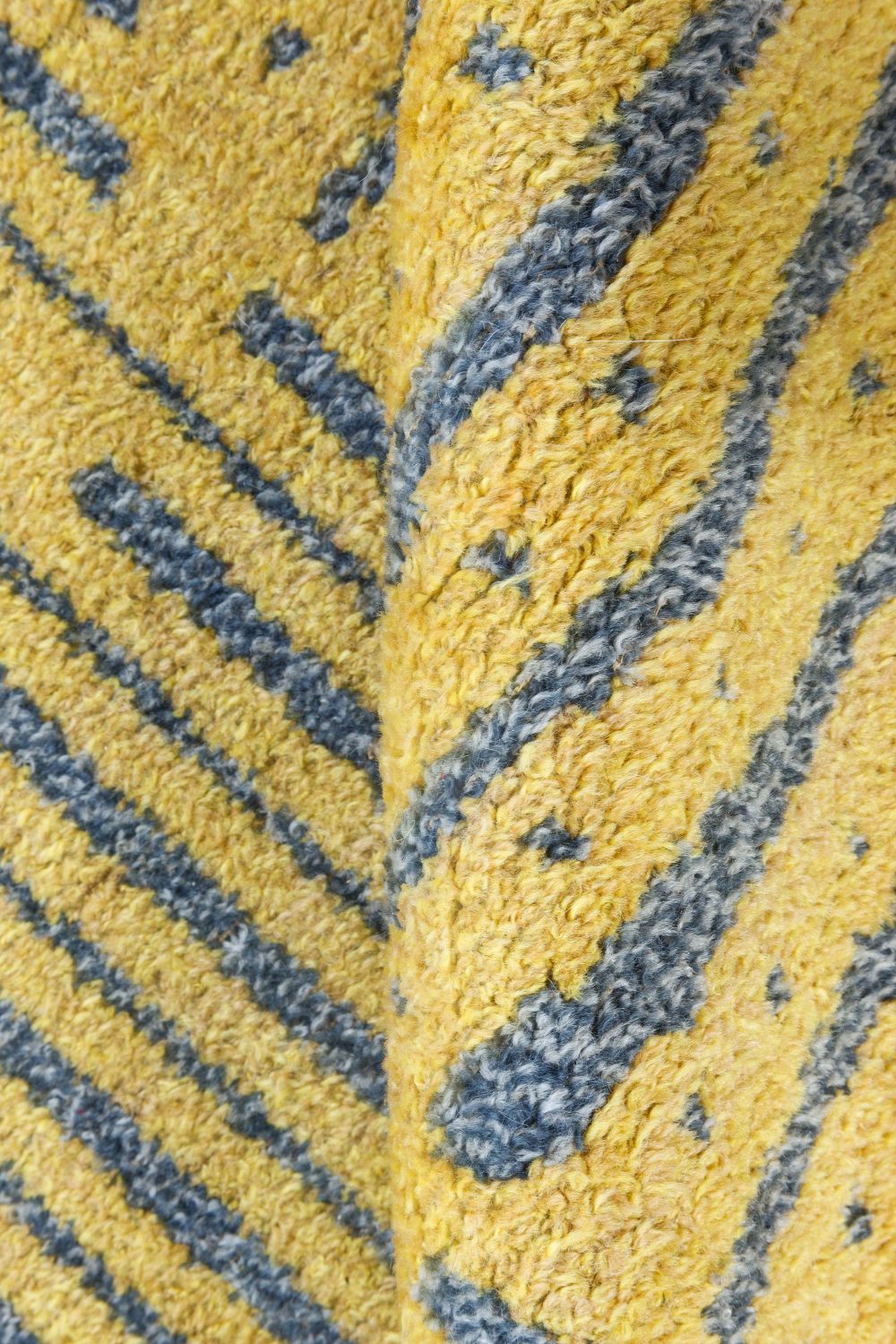 Handmade Vintage Swedish Wool Rug in Blue-Grey and Yellow BB7102