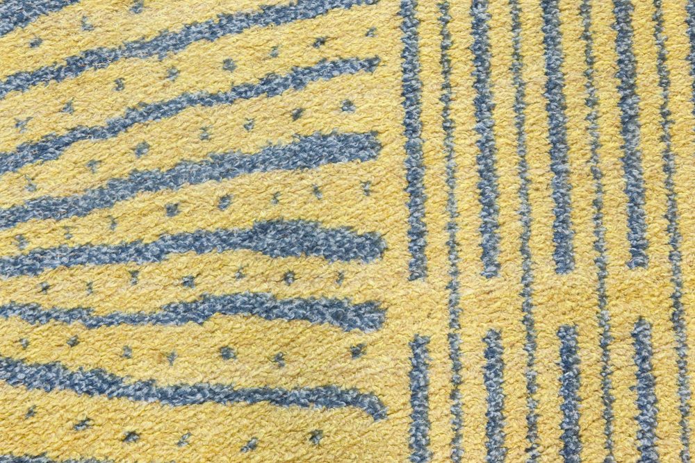Handmade Vintage Swedish Wool Rug in Blue-Grey and Yellow BB7102