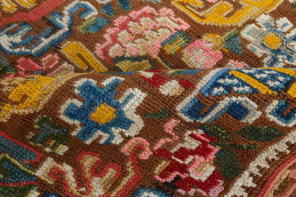 19th Century Geometric Floral Motifs, Brown, Yellow Needlework Carpet BB7106
