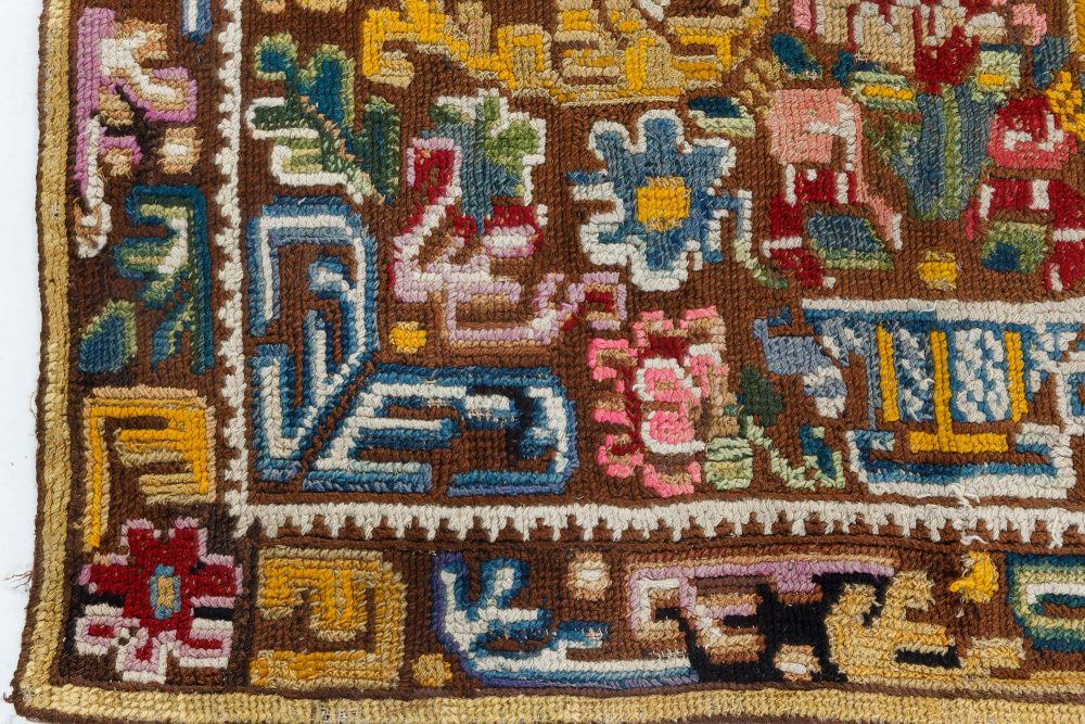 19th Century Geometric Floral Motifs, Brown, Yellow Needlework Carpet BB7106