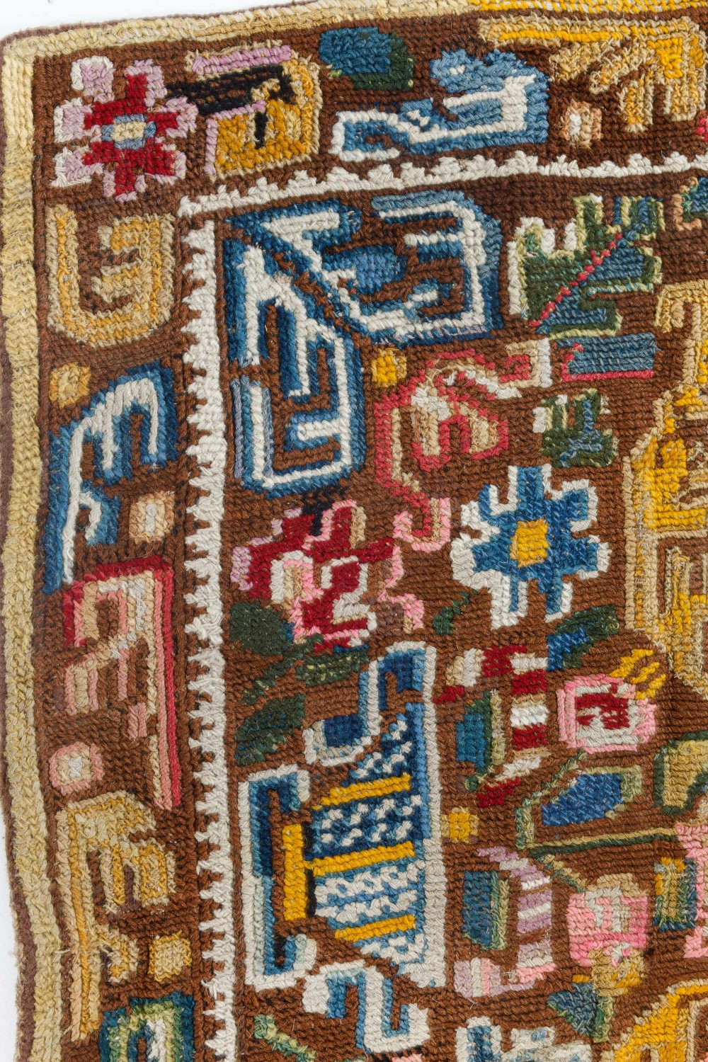 19th Century Geometric Floral Motifs, Brown, Yellow Needlework Carpet BB7106