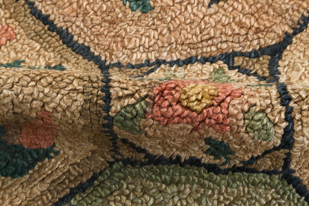 Midcentury Tulip and Roses Handmade Wool American Hooked Rug BB7109