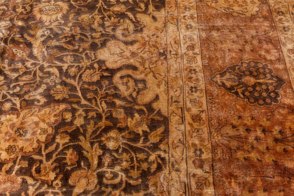 Early 20th Century Indian Chocolate Brown Handmade Wool Carpet (Size Adjusted) BB7110