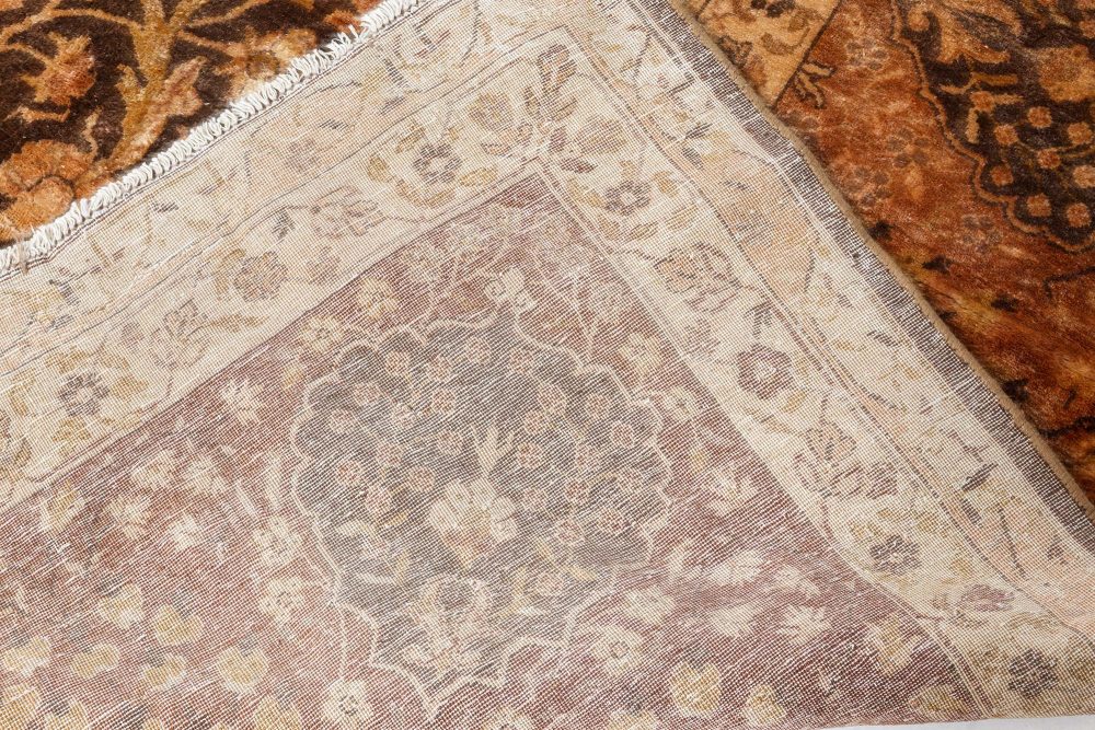 Early 20th Century Indian Chocolate Brown Handmade Wool Carpet (Size Adjusted) BB7110