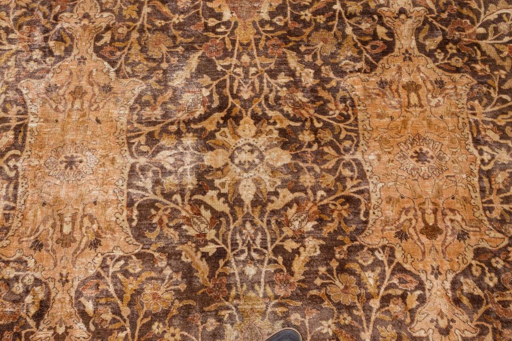 Early 20th Century Indian Chocolate Brown Handmade Wool Carpet (Size Adjusted) BB7110