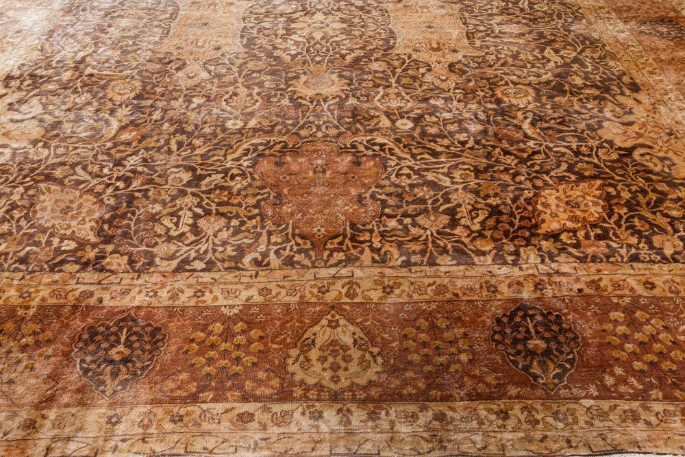 Early 20th Century Indian Chocolate Brown Handmade Wool Carpet (Size Adjusted) BB7110