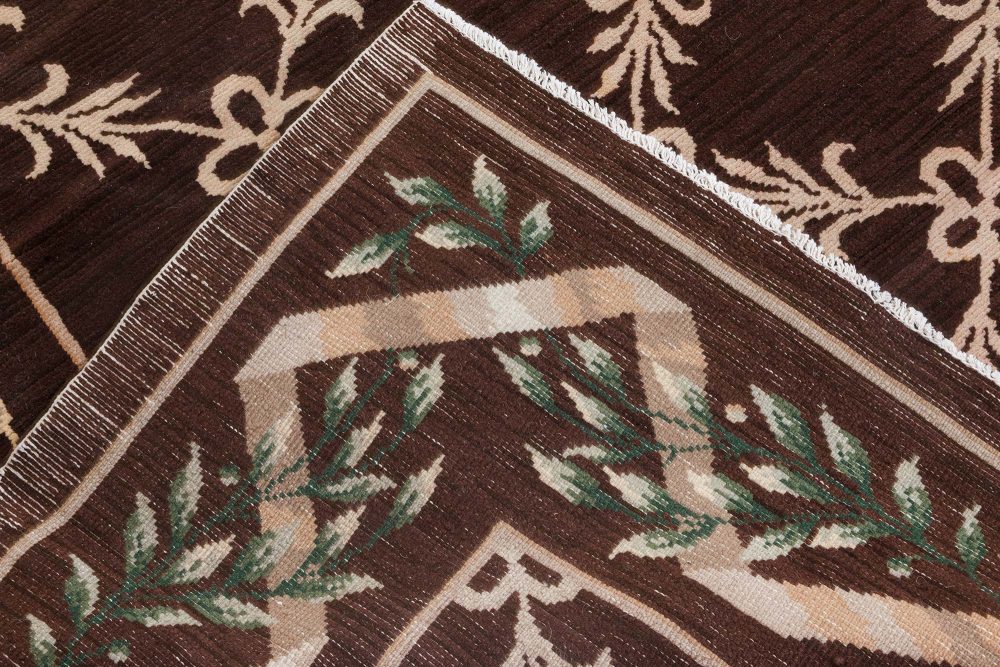 Vintage Spanish Chocolate Brown and Ivory Handwoven Wool Carpet BB7114