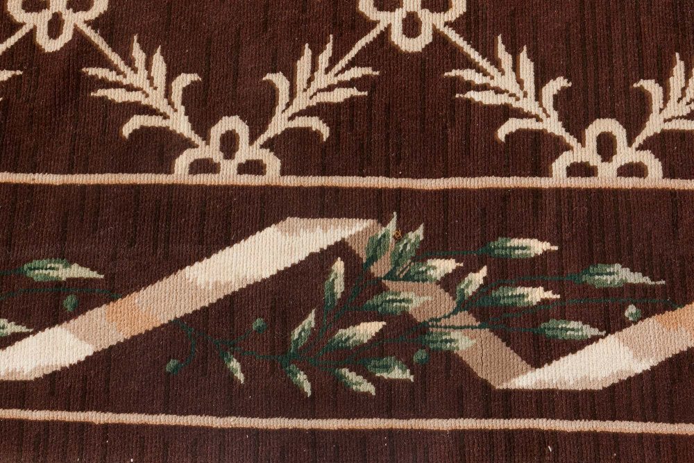 Vintage Spanish Chocolate Brown and Ivory Handwoven Wool Carpet BB7114