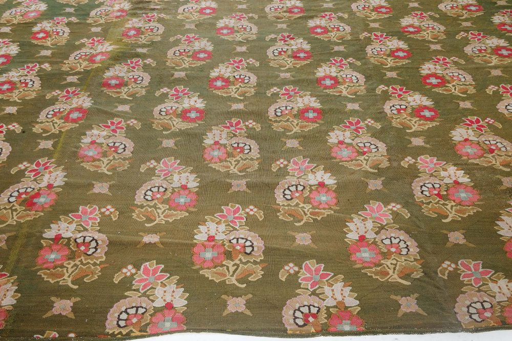 Authentic 19th Century French Aubusson Green, Pink Handmade Rug BB7125