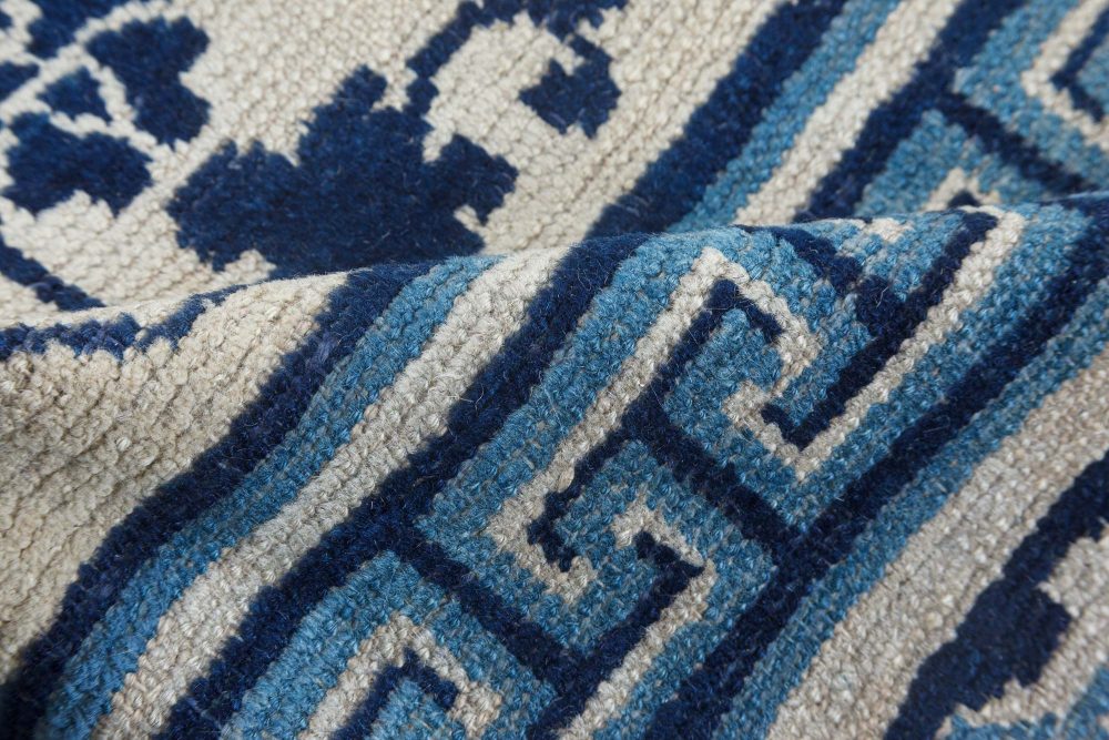 19th Century Chinese Indigo Blue and White Handmade Wool Rug BB7126