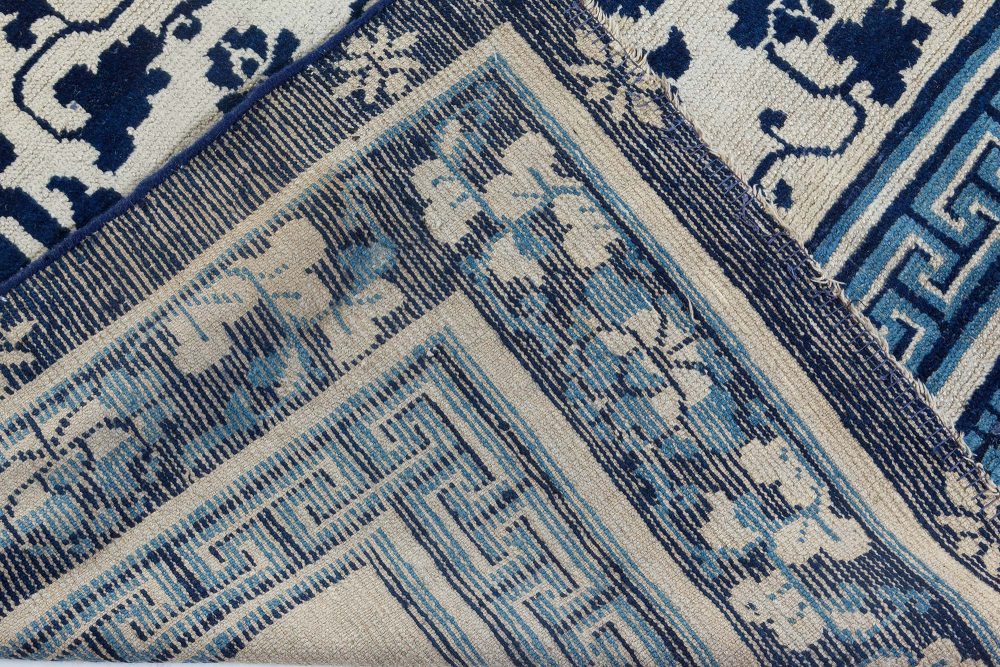 19th Century Chinese Indigo Blue and White Handmade Wool Rug BB7126