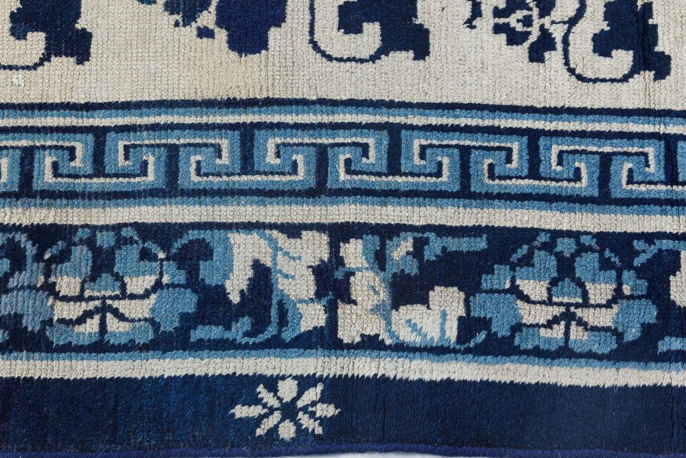 19th Century Chinese Indigo Blue and White Handmade Wool Rug BB7126