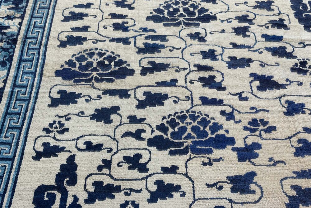 19th Century Chinese Indigo Blue and White Handmade Wool Rug BB7126