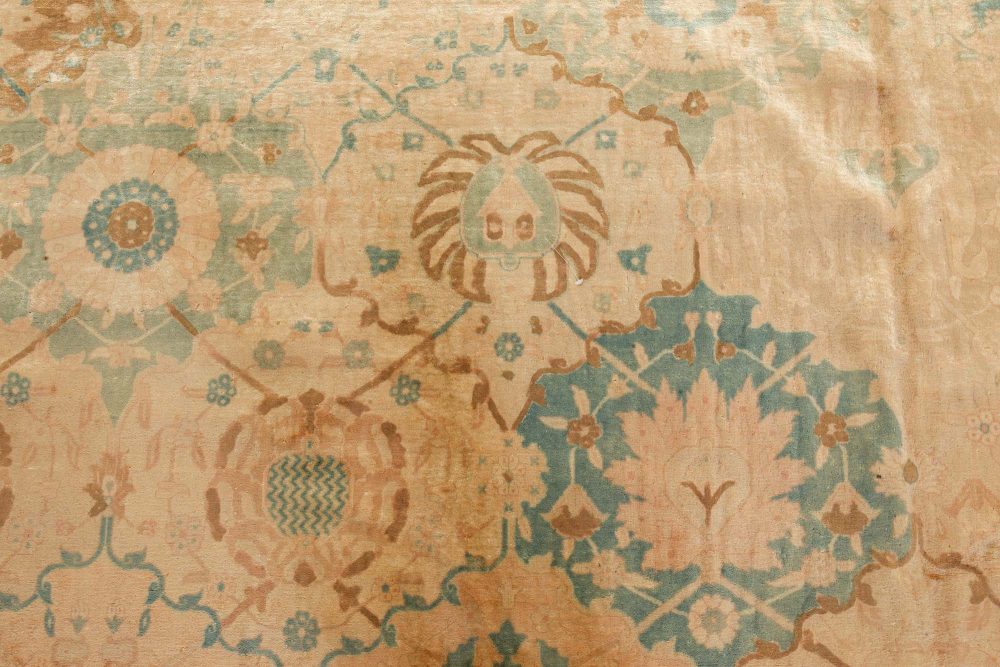 Early 20th Century Indian Beige, Cocoa and Indigo Handmade Wool Rug BB7131