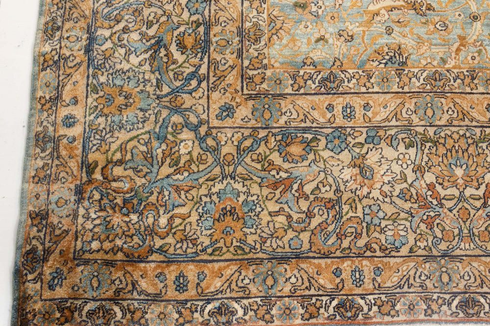 19th Century Persian Kirman Botanic Handwoven Wool Carpet BB7133