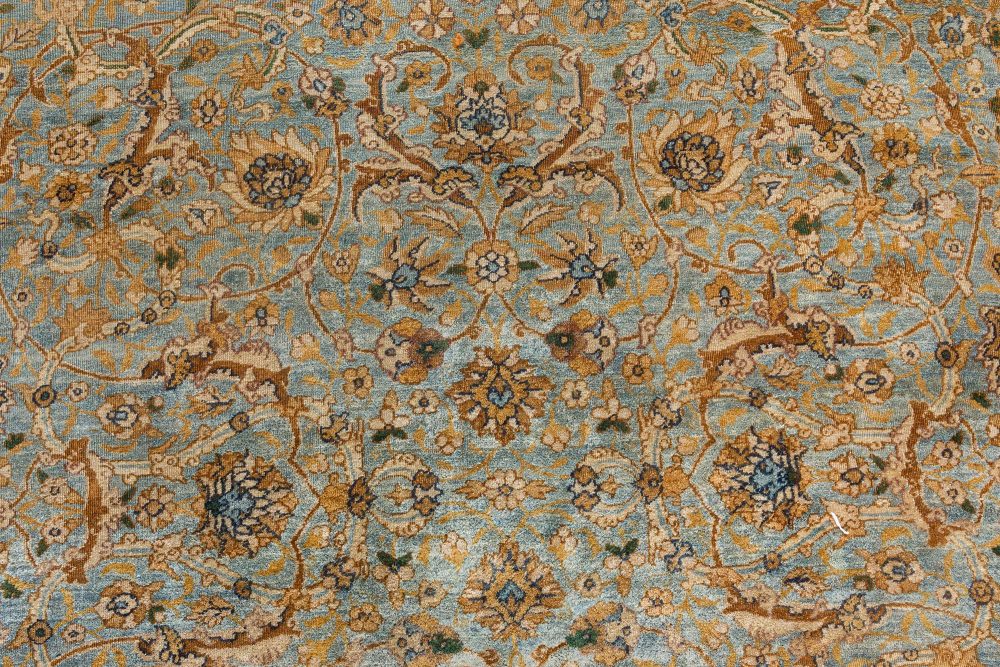 19th Century Persian Kirman Botanic Handwoven Wool Carpet BB7133