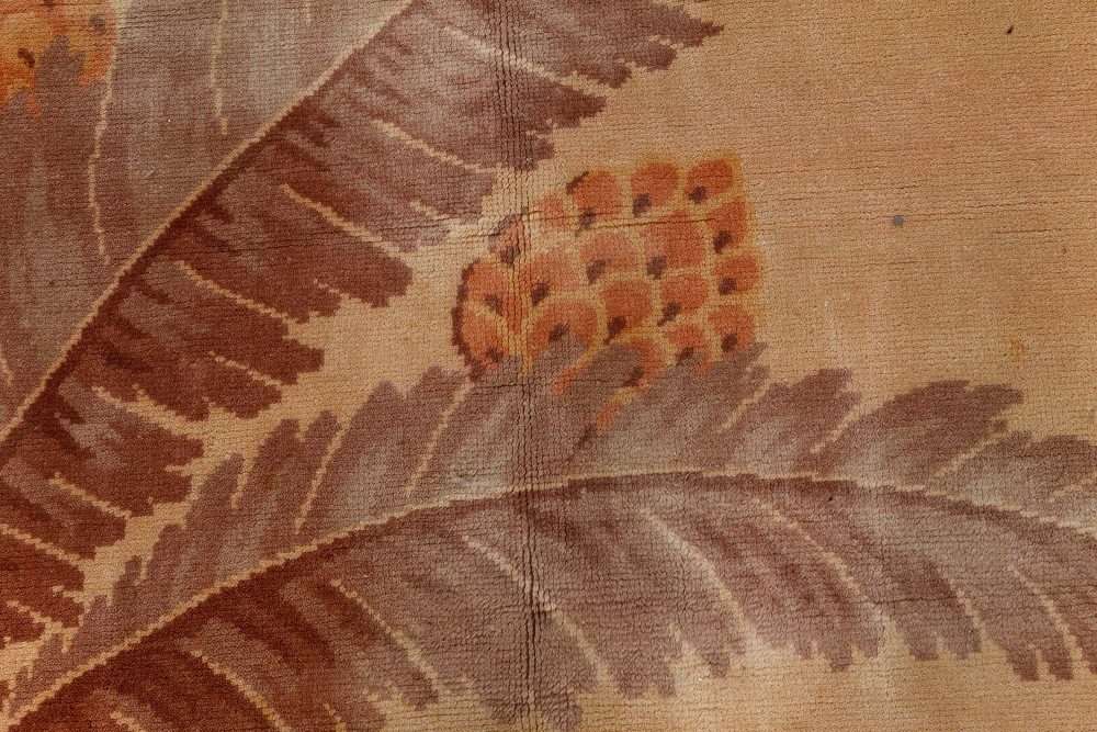 French Art Deco Pine-Cone Design on Beige Background Handmade Wool Rug BB7146