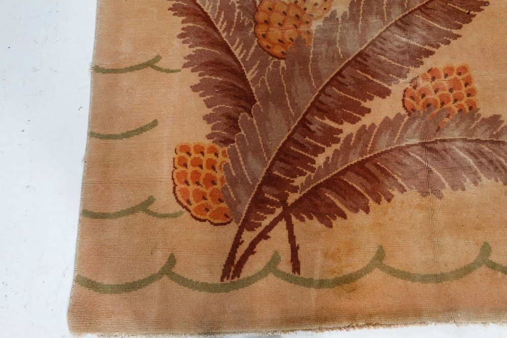 French Art Deco Pine-Cone Design on Beige Background Handmade Wool Rug BB7146