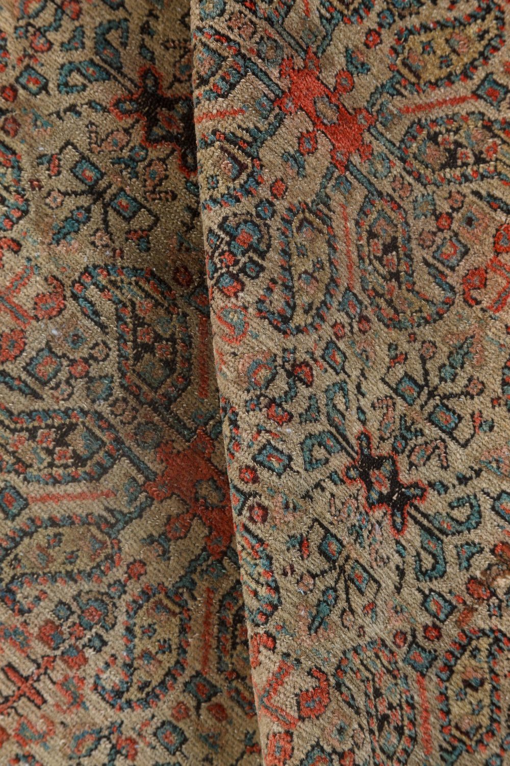 Authentic 19th Century Persian Senneh Botanic Blue Red Beige Handmade Wool Rug BB7154