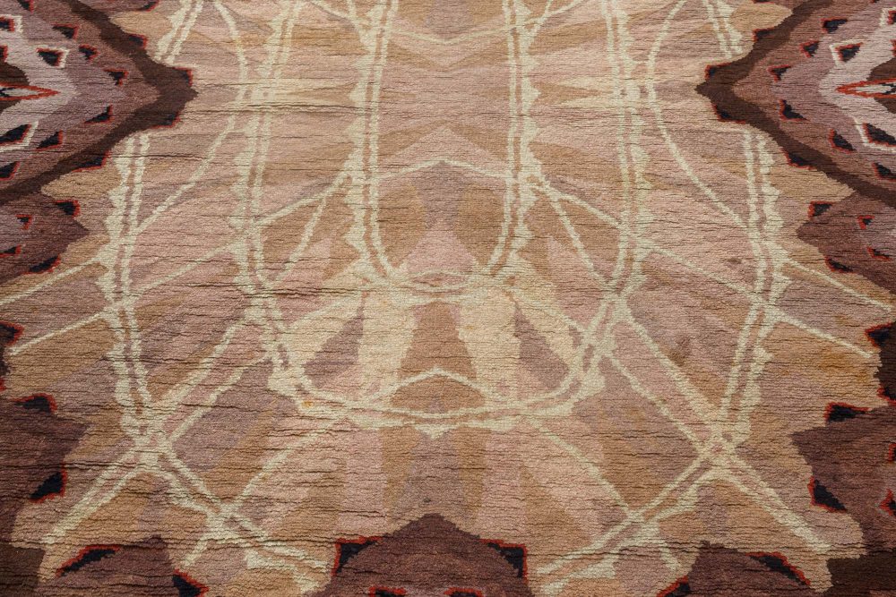 Vintage Art Deco Ivory, Beige, Brown and Light Pink Rug BB7156