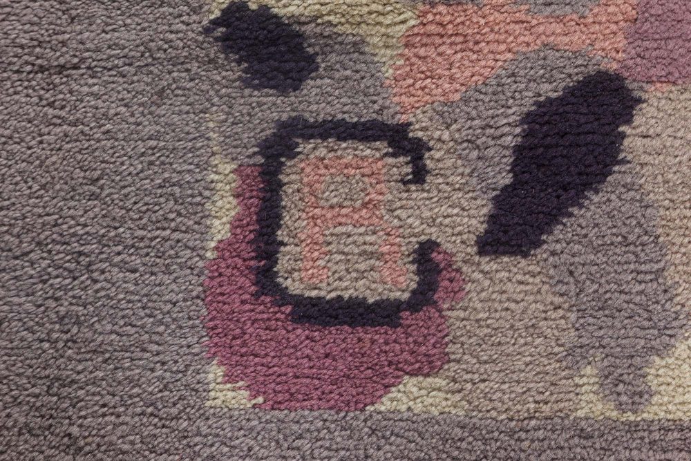 French Art Deco Botanic Handmade Wool Rug BB7157