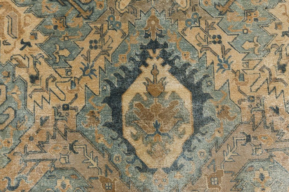 Persian Tabriz Botanic Light Blue, Cream and Rust Handwoven Wool Rug BB7158