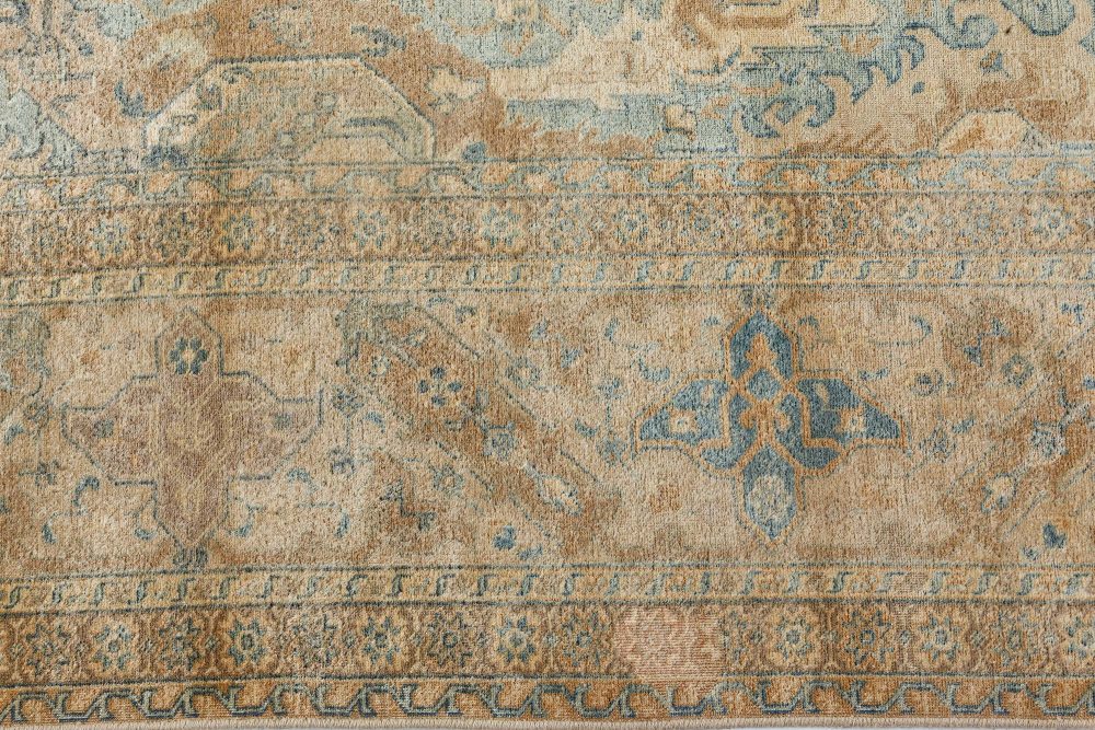 Persian Tabriz Botanic Light Blue, Cream and Rust Handwoven Wool Rug BB7158