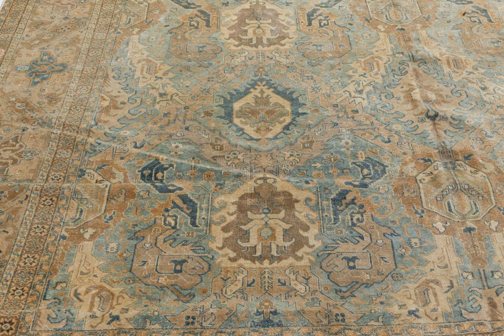 Persian Tabriz Botanic Light Blue, Cream and Rust Handwoven Wool Rug BB7158